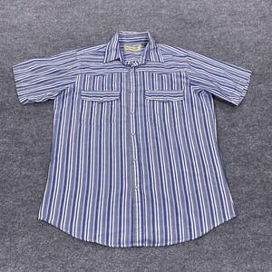 Bit & Bridle Shirt Mens Large Blue Striped Short Sleeve Western Pearl Snap